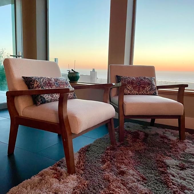 BESTANO Accent Chair Mid Century Modern Armchair, Linen Upholstered Living Room