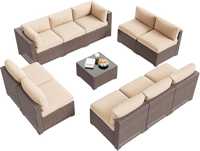 Aoxun Patio Furniture Set, 11 Piece Outdoor Sectional Sofas
