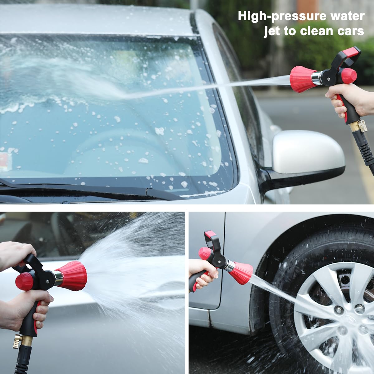 FANHAO High Pressure Fireman's Spray Nozzle, Heavy Duty Metal Garden Hose Nozzle with Lever Handle and Slip Ergonomic Grip, Adjustable Water Nozzle for Watering Lawn and Garden, Washing Car & Pet