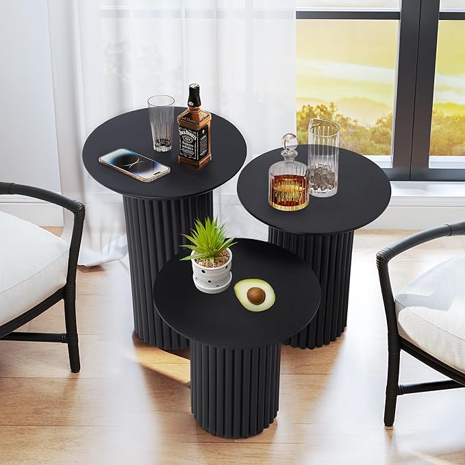 Bifins Round Nesting Coffee Table Set of 3, Mid Century Modern Fluted Coffee