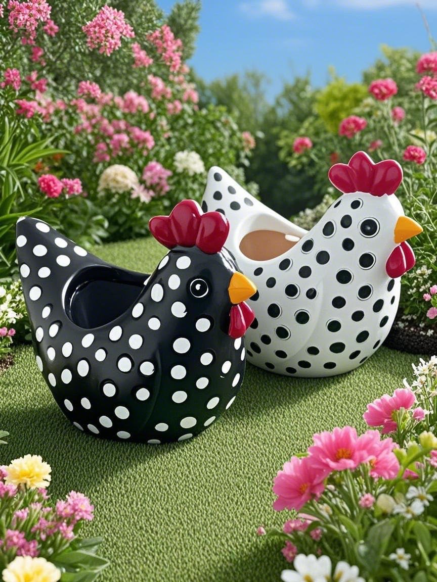 ccsxqy Hens and Chicks Planter Pot Set of 2 - Whimsical Animal Planters for Outdoor Plants, Chicken Flower Pot with Drainage & Weather-Resistant Design, Farmhouse Garden Decor for Succulents