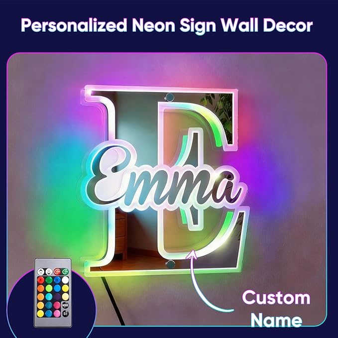VEELU Personalized Mirror Light Custom Alphabet Name LED Night Light Lamp