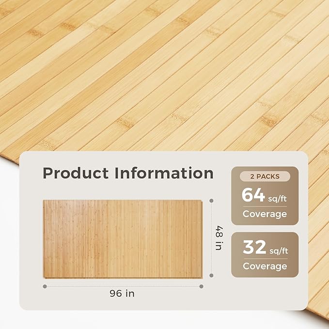 OUZUGIE 2 Pack 96x48 Inch Natural Bamboo Wall Panel – Carbonized Pole Wrap