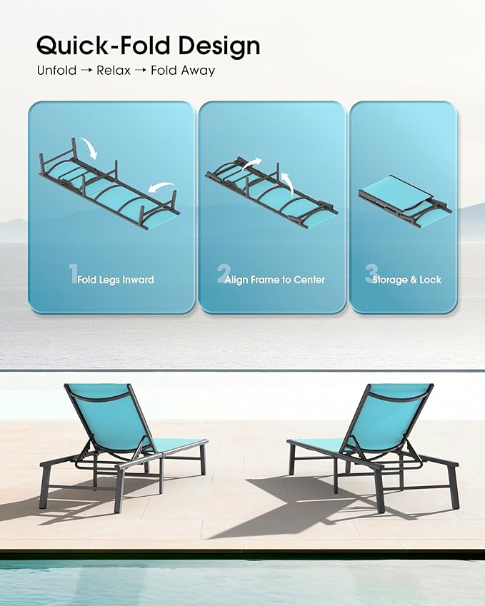 Ciokea Foldable Outdoor Lounge Chair, No Assembly Patio Chaise Lounge Outdoor