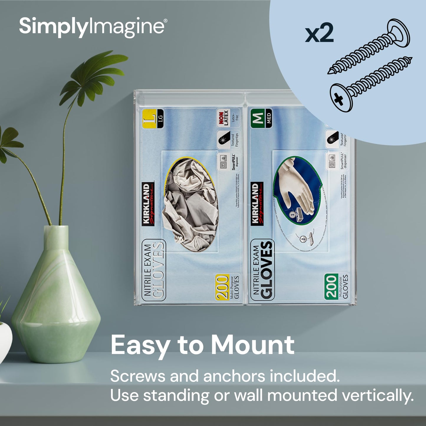 SimplyImagine Dual Hygiene Dispenser Station - Clear Acrylic - Glove Dispenser with Dust-Free Lid - Wall-Mount & Tabletop Glove Holder - Sanitation Station & Mask Container & Hairnet Holder