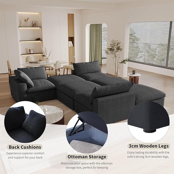 Cloud Couch Modular Sectional Sofa, 160.6" L Shaped Convertible Sectional Sofas