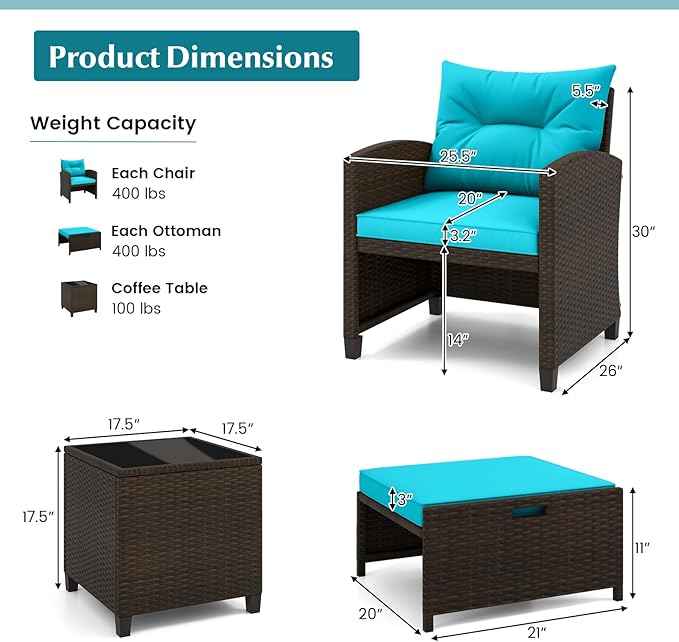 Tangkula 5 Pieces Patio Conversation Set, PE Wicker Outdoor Furniture Set