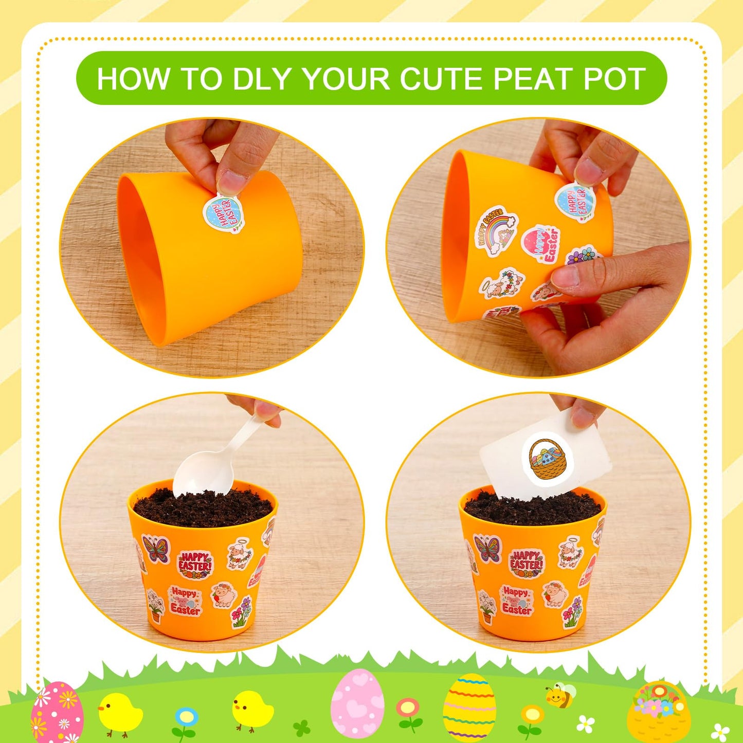 Domensi 30 Pack Garden Pot Craft Kit 4 Inch DIY Religious Crafts for Kids Bulk Small Plastic Spring Flower Plant Pot Plastic Planter with Tray Drainage Holes with Tag, Certificate of Award, Sticker