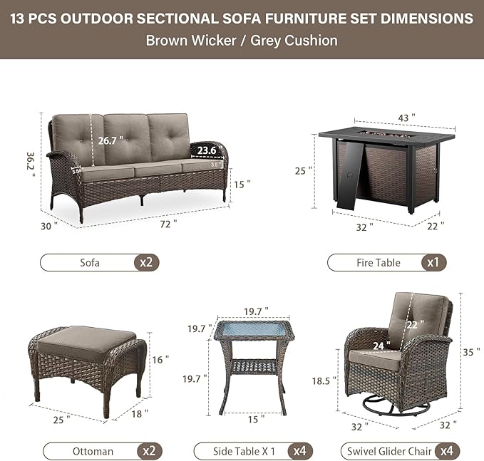 Belord Grand 13 Pieces Outdoor Patio Furniture Set