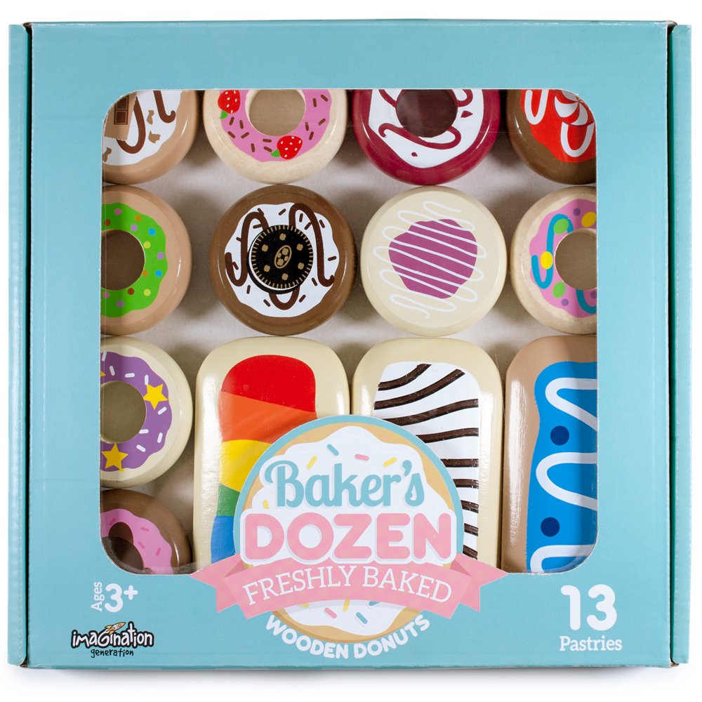 Baker's Dozen Wooden Donuts, 13 Assorted Colorful Wood Eats! Pastries by Imagination Generation