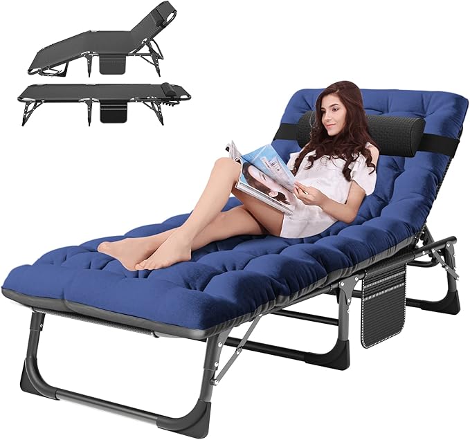 ABORON Heavy Duty Tanning Chair, 5-Gear Outdoor Folding Chaise Lounge Chair