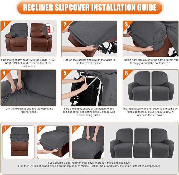 VANSOFY Recliner Covers, 3-Pieces Stretch Reclining Couch Covers