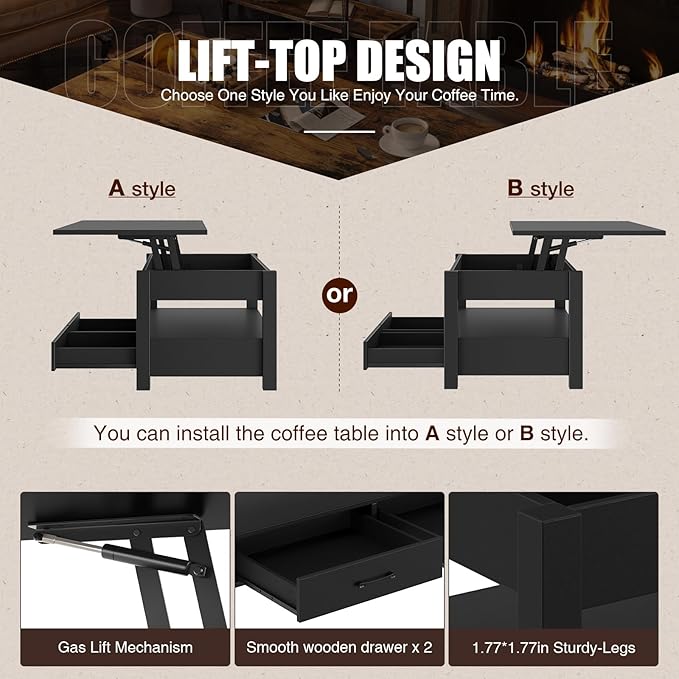 Rolanstar Coffee Table, 47.2" Lift Top Coffee Table