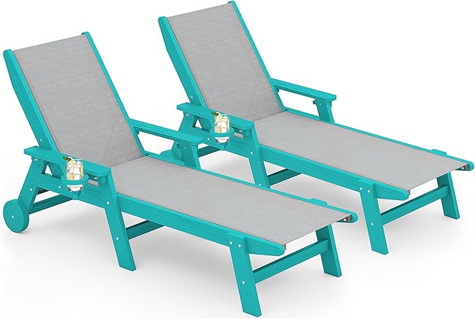 SERWALL Textilene Patio Chaise Lounge Chair Set of 2, 5 Positions Outdoor