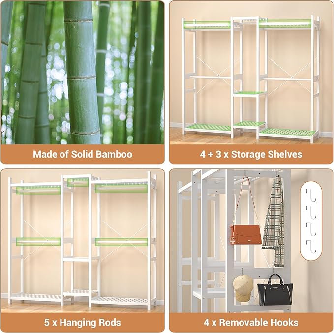 Homykic Bamboo Closet System Clothes Rack, Large Freestanding Garment Rack