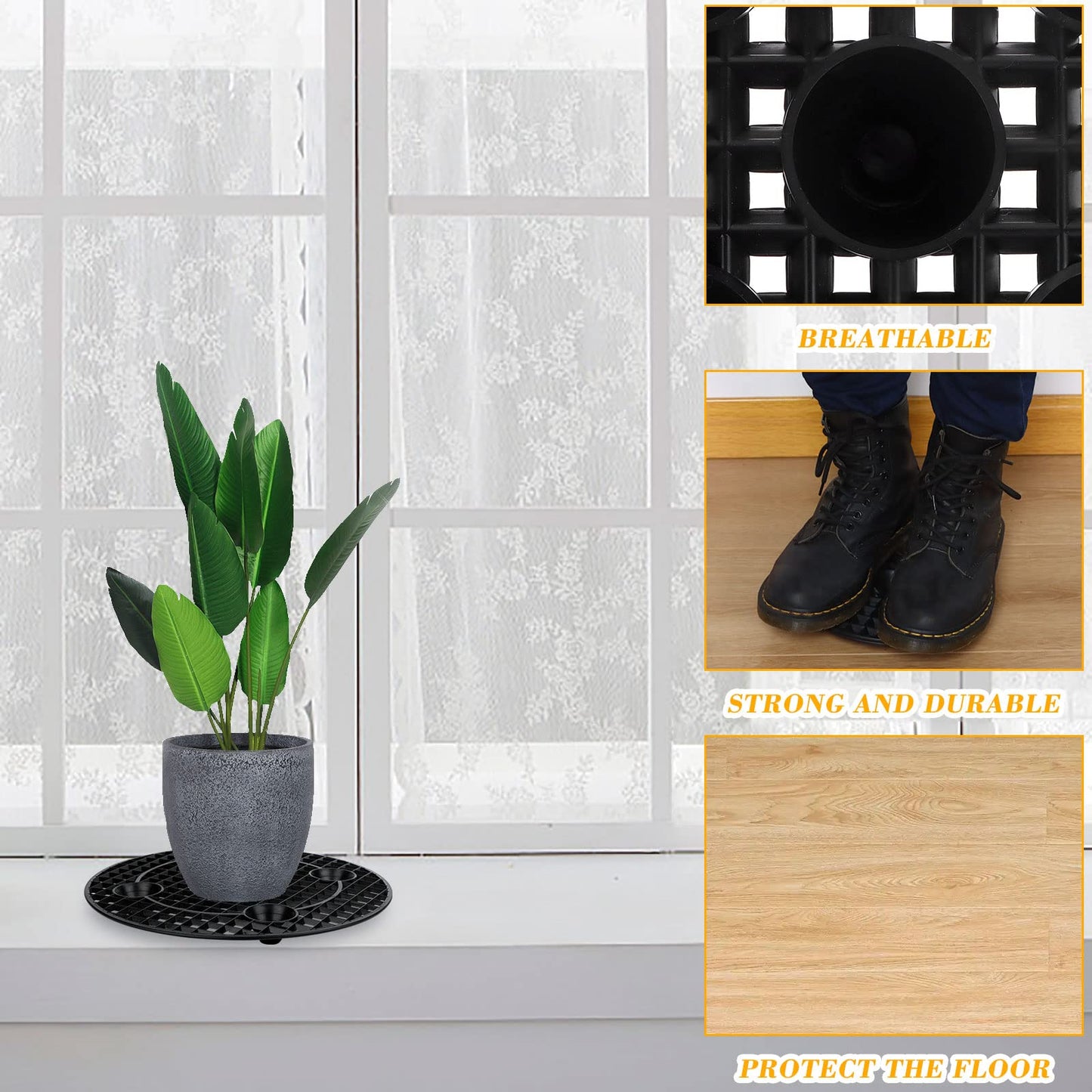 JiaUfmi 4 Pcs Black Plastic Plant Pot Holder, Heavy Duty Stand for Indoor/Outdoor (4x30cm/12inch)