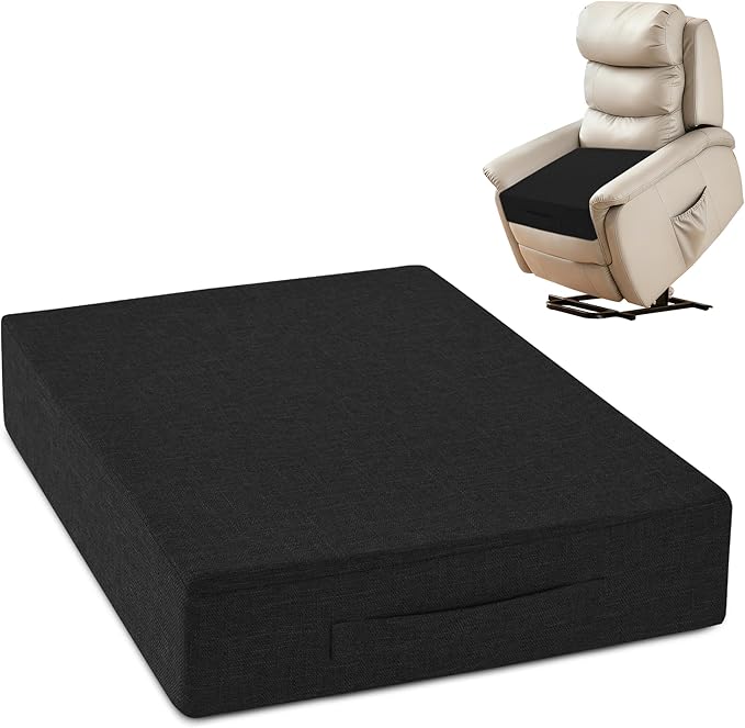 Recliner Cushions for Elderly 20x20x4 Inch Thick Large Recliner Seat Cushion with a Handle Square Non Slip Chair Pads with Washable Cover for Couch Armchair Chairs Black
