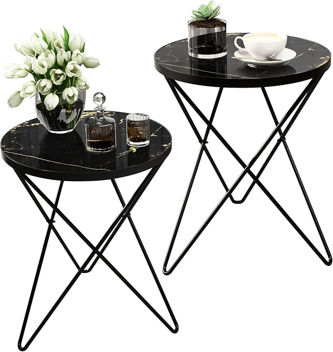 HLR Modern Round Side Table Set of 2, End Table