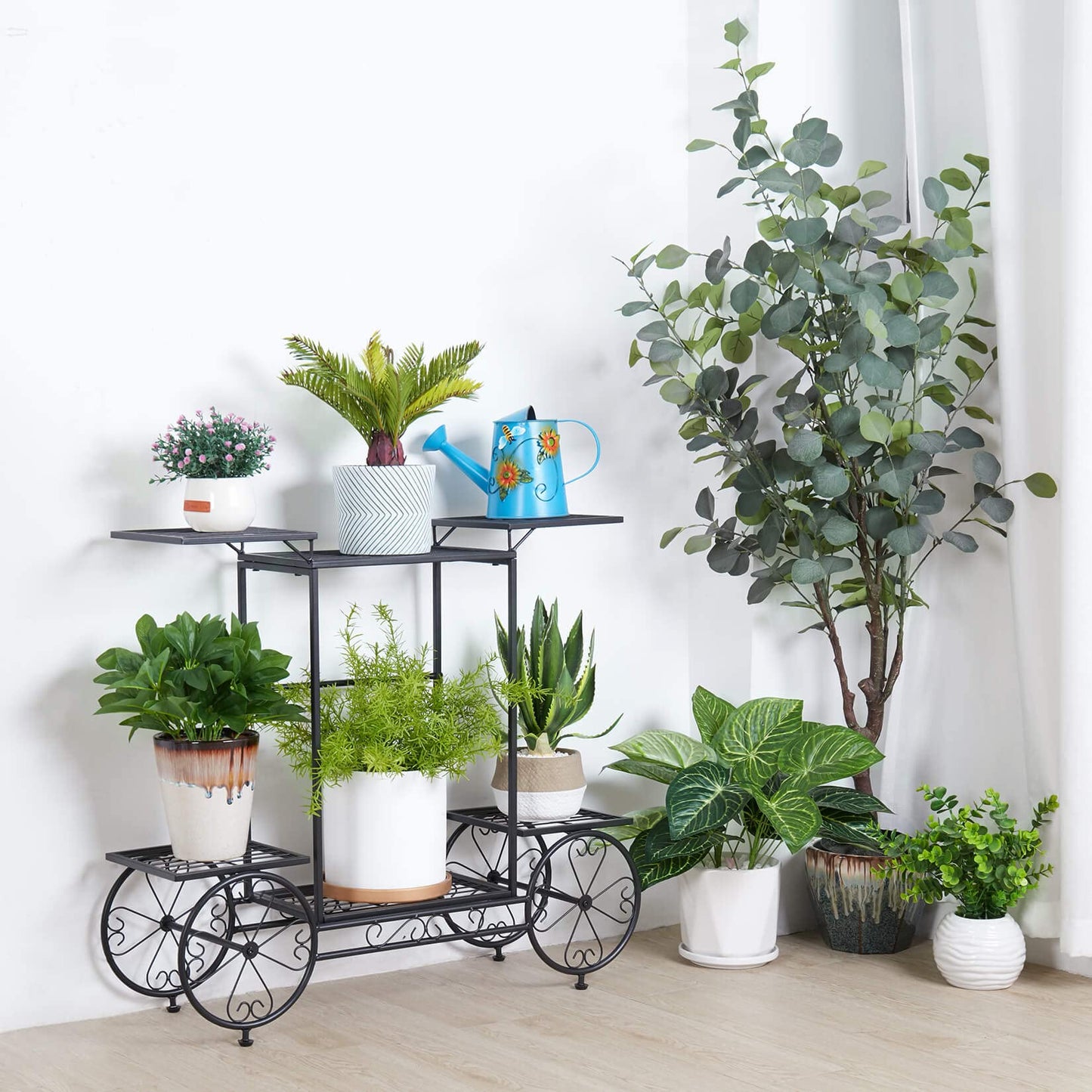 unho Metal Plant Stand Indoor: 6 Tier Garden Cart Flower Planter Pot Holder Parisian Style Wrought Iron Display Shelf Rack Decorating Garden Home Patio Condo Porch