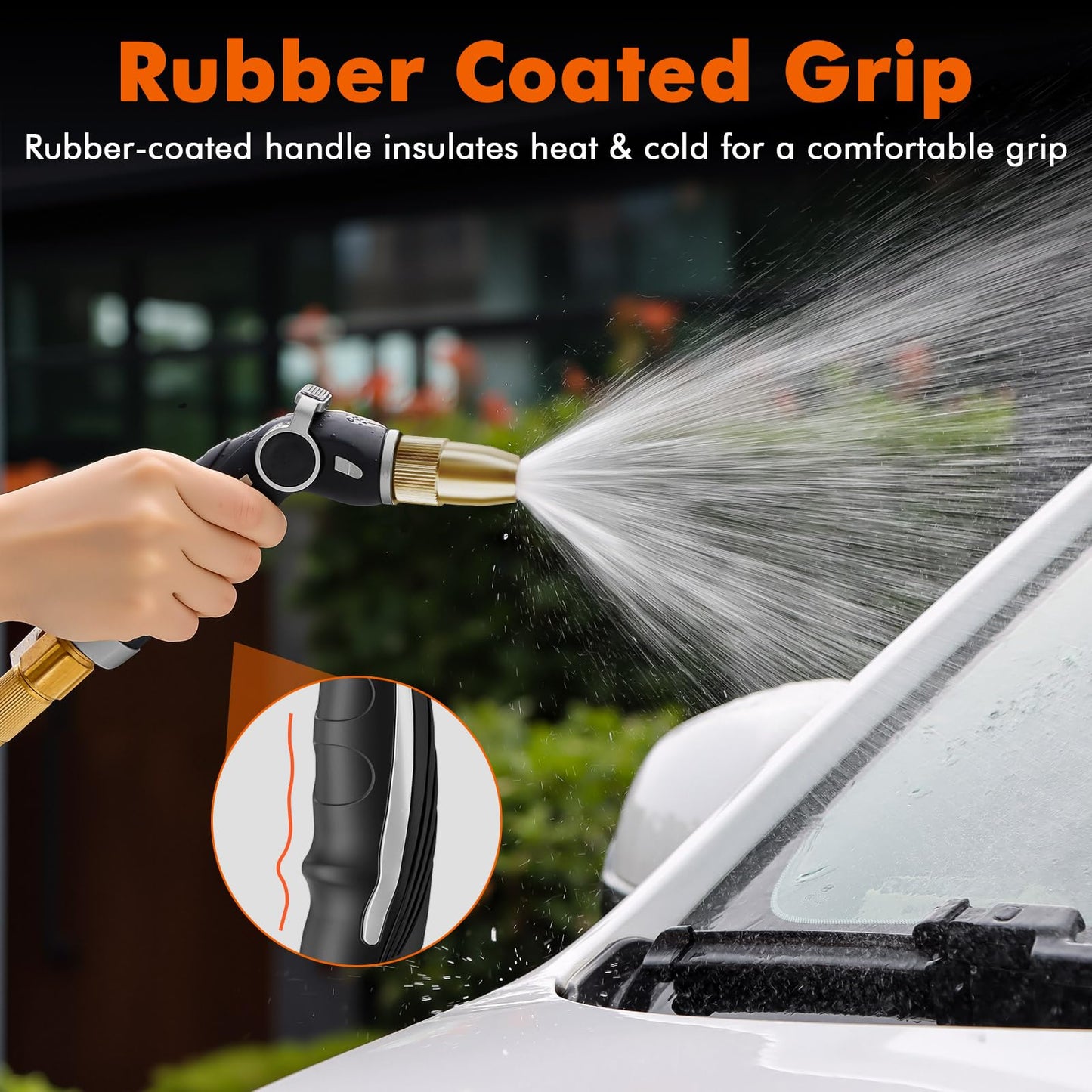RESTMO High Pressure Hose Nozzle Sprayer, Heavy Duty Brass Head, Metal Water Hose Nozzle for Car Washing, Garden Cleaning, Lawn and Plant Watering, 4 Spray Patterns, Silver