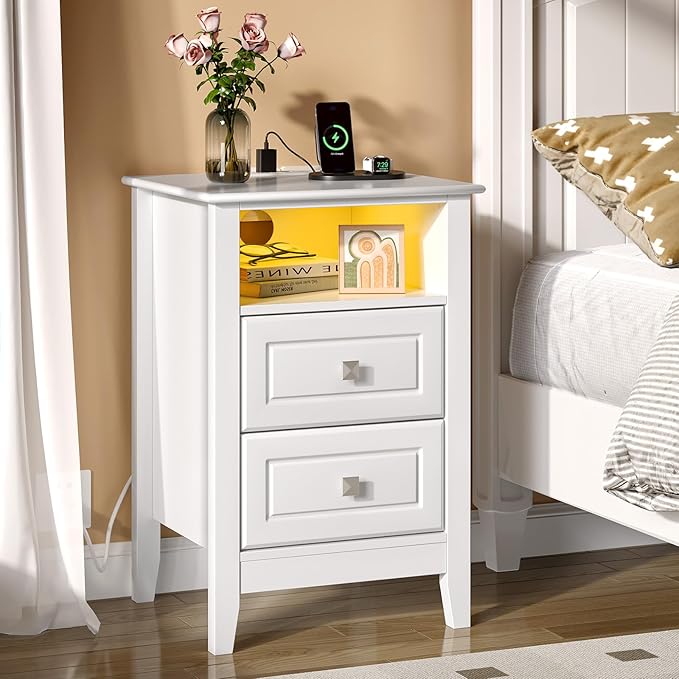 Bonnlo White Nightstand Set of 2