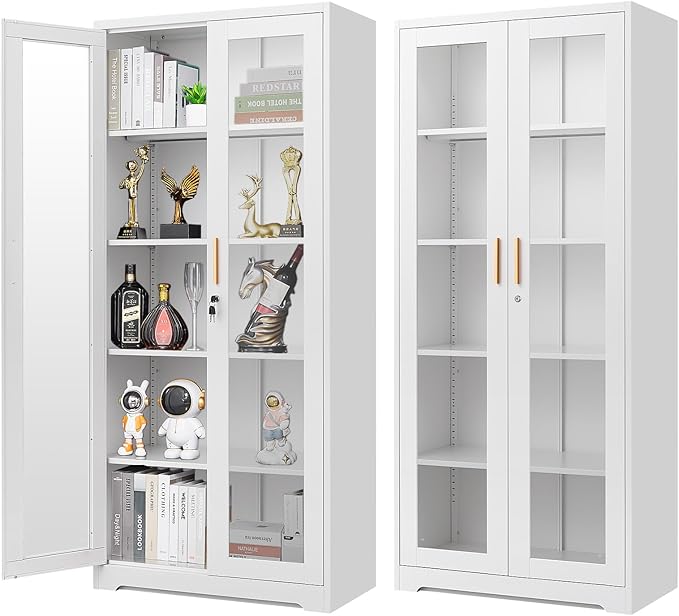 Polup Display Cabinet with Glass Doors, Metal Glass Display Case