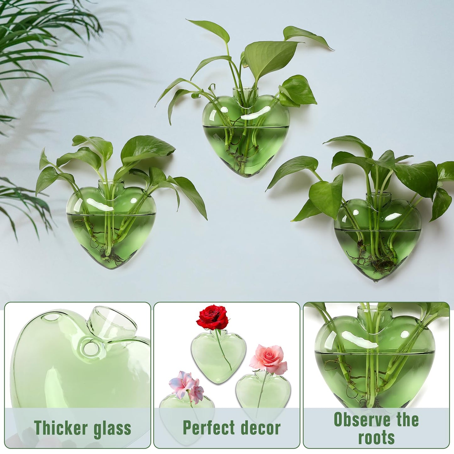 CYZglass Wall Hanging Planter Propagation Station for Indoor Plants Glass Vase Air Plant Holder Gift for Women Girlfriend Plant Lover