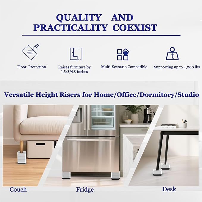 Bed Risers Heavy Duty, Adjustable Furniture Riser Blocks Lift 1.5, 4.3 inches