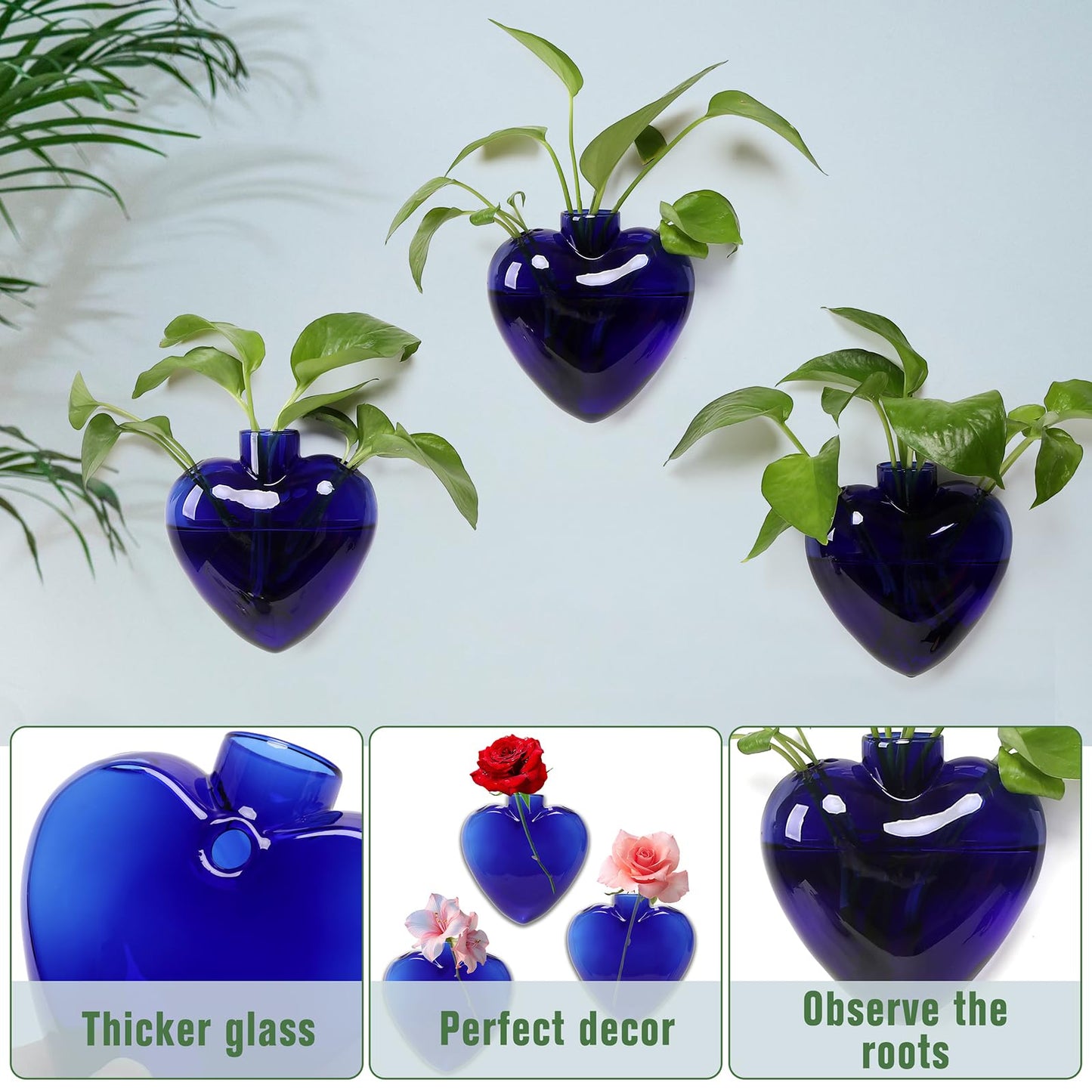 CYZglass Wall Hanging Planter Propagation Station for Indoor Plants Glass Vase Air Plant Holder Gift for Women Girlfriend Plant Lover