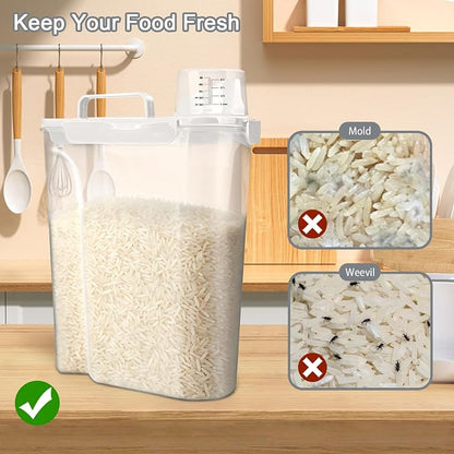 Komzon Rice Storage Containers, Airtight Cereal Containers Storage, with Pouring Spout Portable Handle for Flour, Pasta, Grain and Baking, Pet Dog Cat Bird Food Container 20lb White