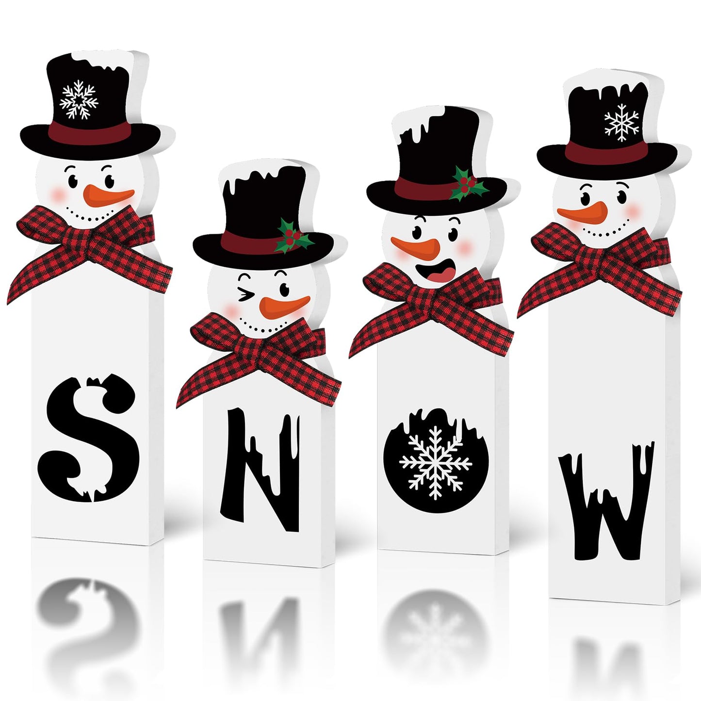 Christmas Snowman Decorations Indoor, Wooden Snowman Block Merry Christmas Sign, Let It Snow Winter Xmas Decor, Cute Xmas Tiered Tray Decorations Table Centerpiece for Mantel Home Holiday Decor