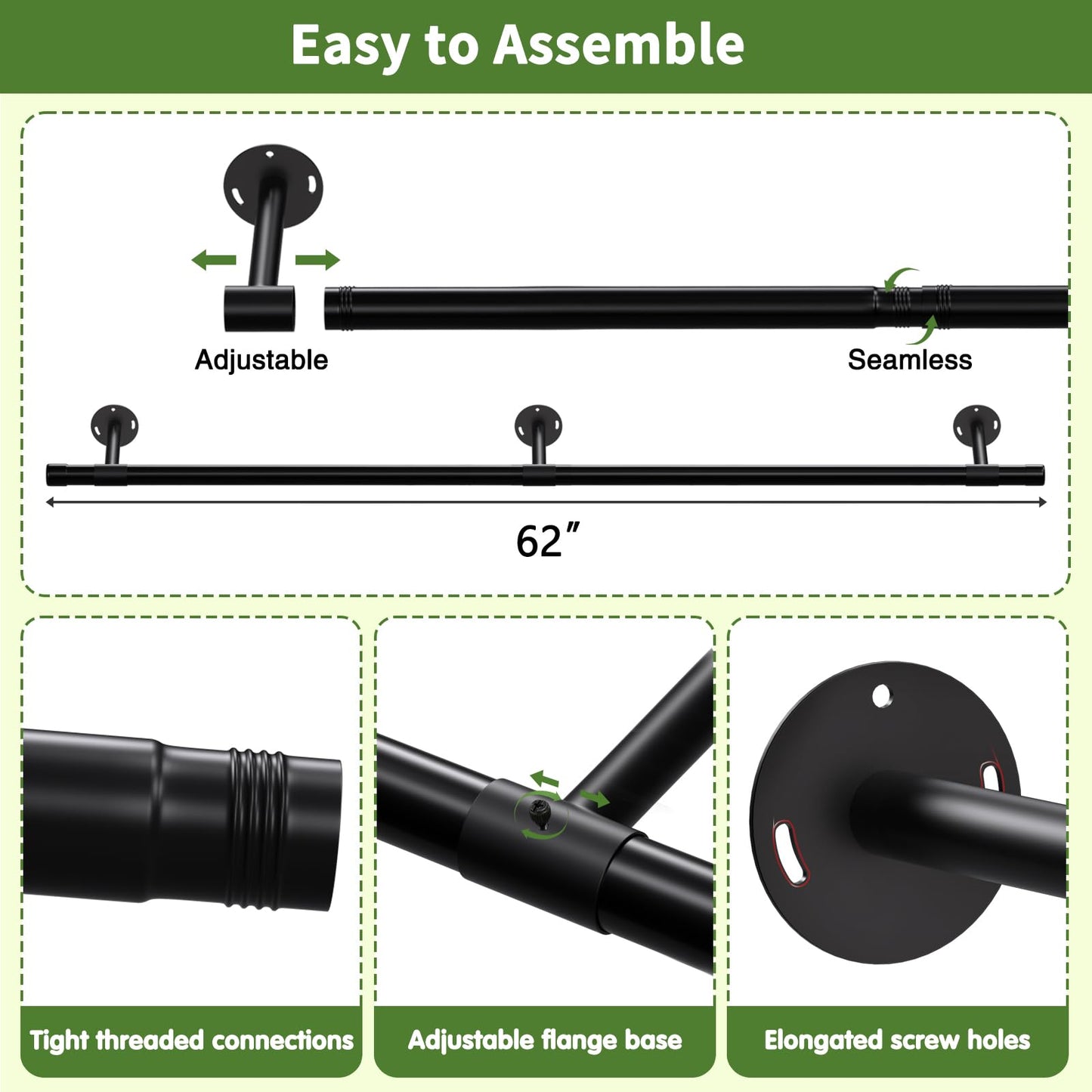 SUTINE Plant Hanging Rod, 62 Inch Plant Hanger Indoor for Window Ceiling, Heavy Duty Hanging Planters for Indoor Plants, Black Wall Plants Holder, Window Plants Shelves Pot/Chain/Plant Not Included