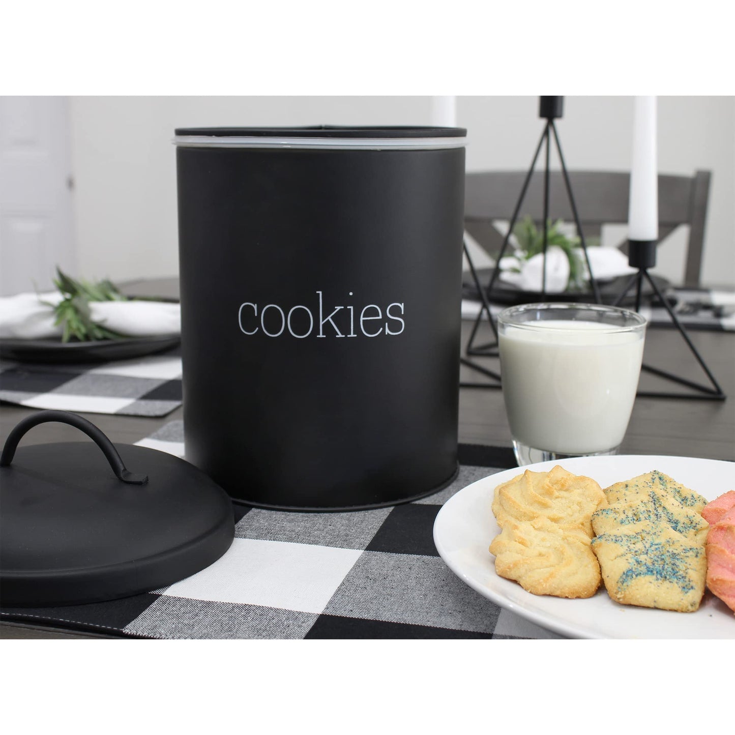 AuldHome Design Black Enamelware Cookie Jar, Large Modern Farmhouse Treats Canister