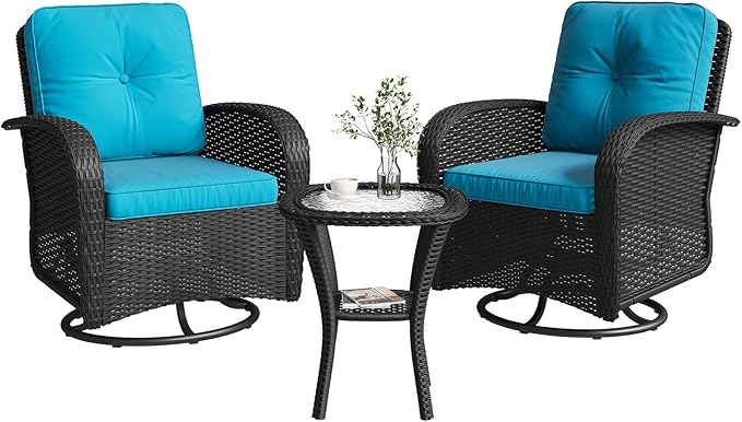 Aoxun 3 Pieces Patio Furniture Set, Patio Swivel Rocker Chairs Set of 2