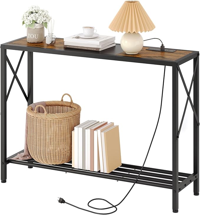 Tajsoon Console Table with Charging Station, 41.8" Entryway Table with Shelves