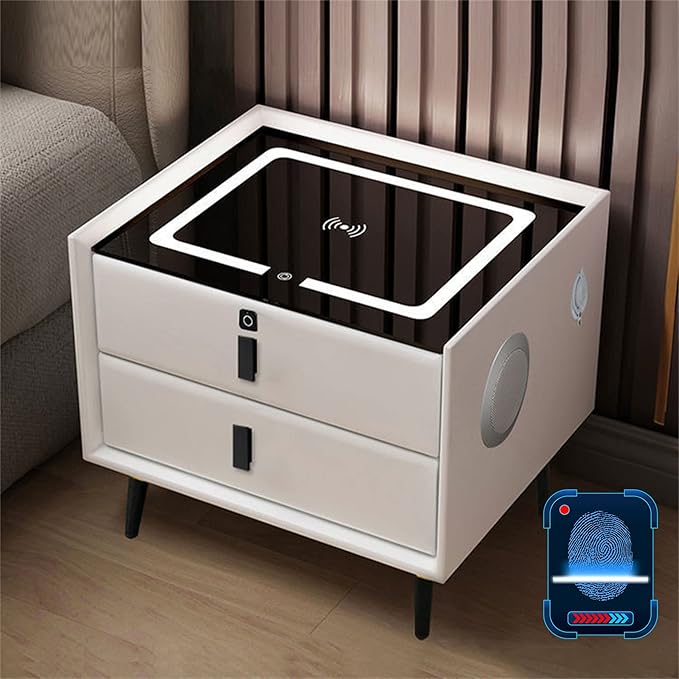 Smart Bedroom Nightstand with Fingerprint Lock and Adjustable LED Lights
