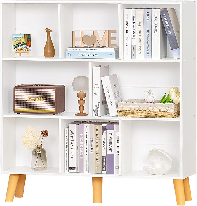 YAHARBO 8 Cube White Bookshelf, 3 Tier Book Shelf