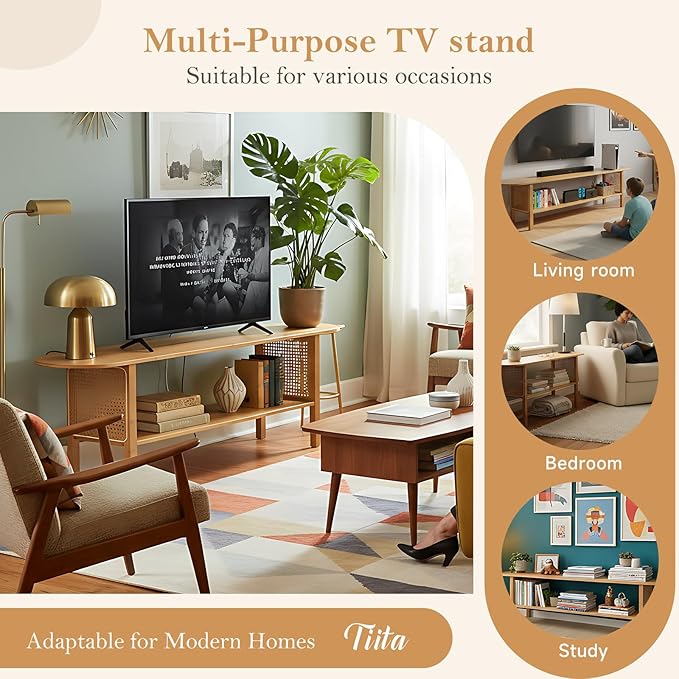 Tiita TV Stand with Storage for TVs up to 65'', Bamboo TV Console Entertainment