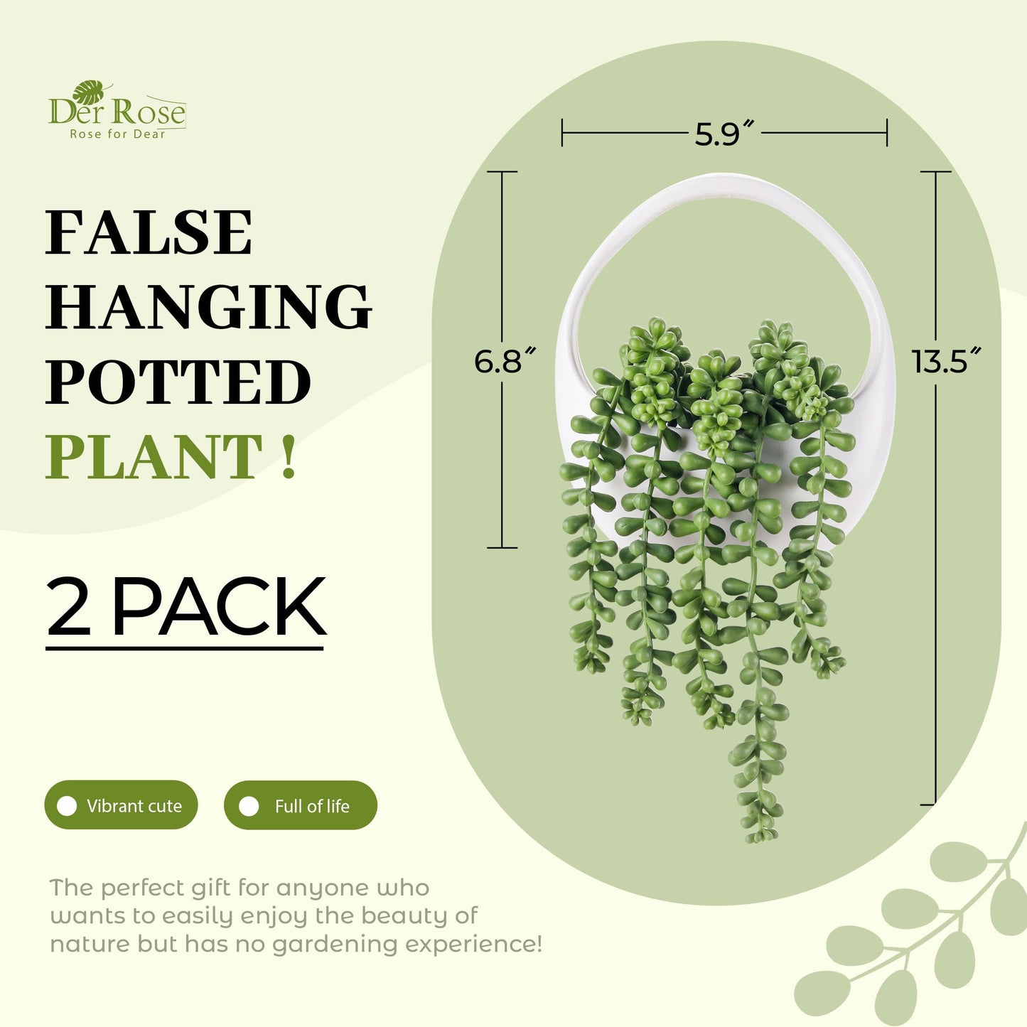 Der Rose 2 Packs Fake Hanging Plants Succulents with Strings Artificial Plants Indoor Outdoor for Boho Wall Decor