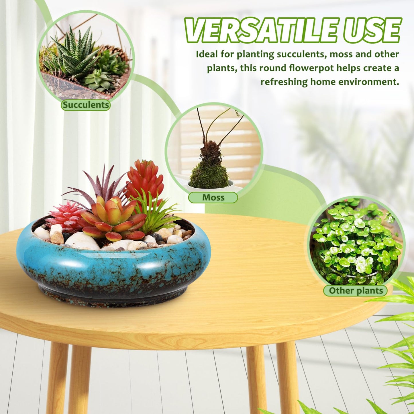 Toddmomy Lotus Planter Bowl 6.88 Inch Round Shallow Plant Pot with Drainage Hole Decorative Succulent Planter for Indoor Bonsai and Flower Plants