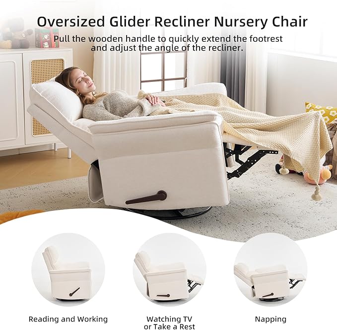 Oversized Recliner Chair, Chenille Glider Rocking Nursery Chair