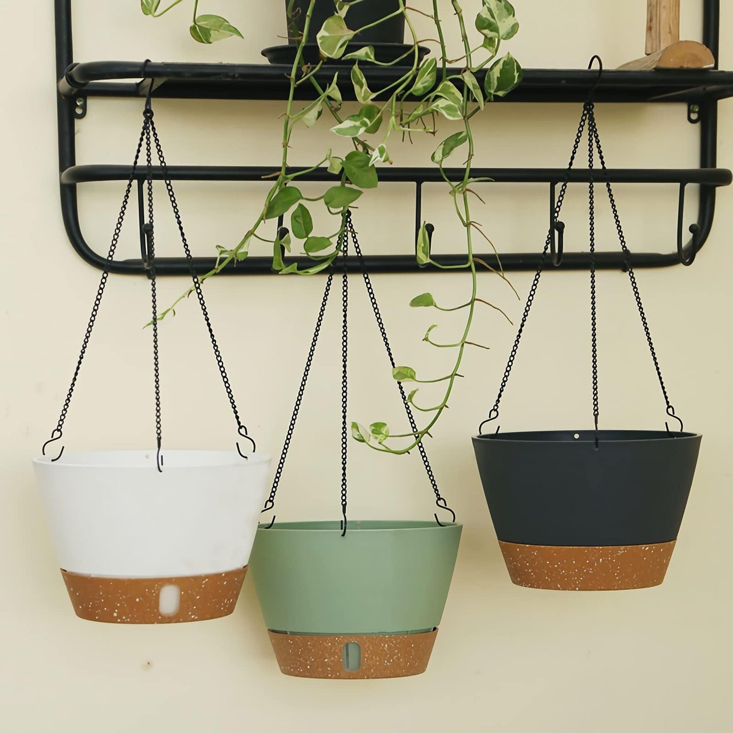 ZMTECH 2 Pack 10 Inch Hanging Planters for Indoor Plants, Modern White Hanging Planter with Visible Water Level Window & Metal Chain, Decorative Plant Hanger Indoor for Spring Balcony Decor