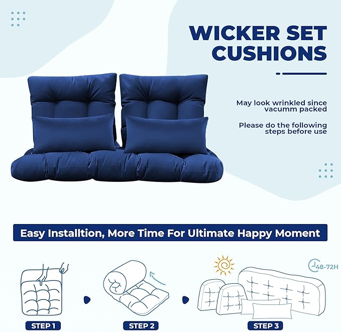 Wicker Chair Cushions of 5 Pieces, Waterproof Outdoor Loveseat Cushion