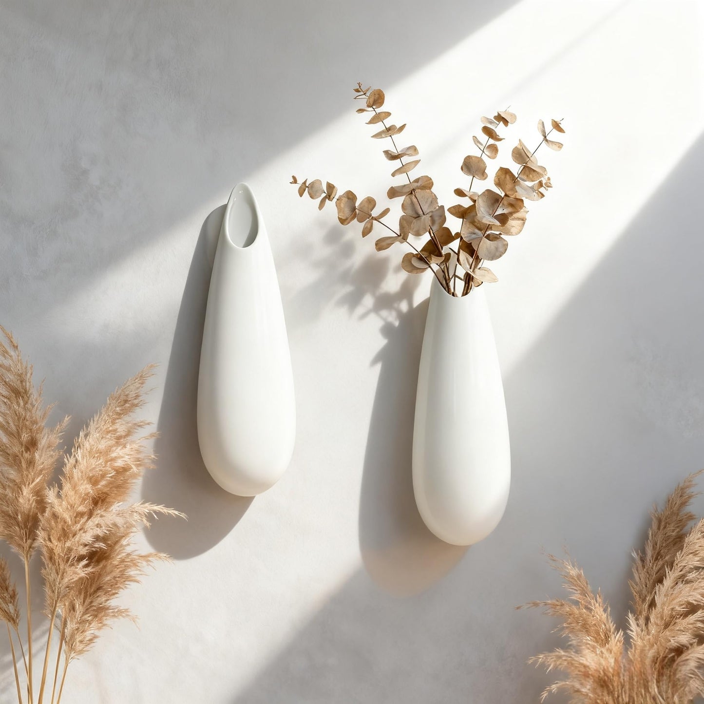 GDSZJLJ Hanging Ceramic Wall Vases, 11.8 Inch,Set of 2, Cubicle Modern Decor Wall Plant Holder Vase for Indoor Plants,Propagation Hanging Flower Pots for Air Vases,White