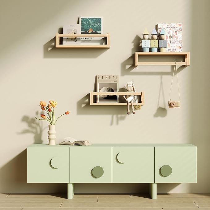 TidyCorner Upgraded Thick Floating Shelves, Solid Wood Bookshelf