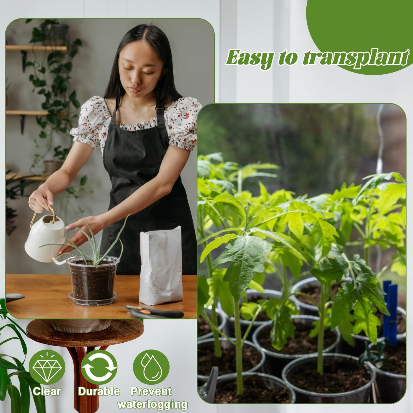 30Pcs Clear Plastic Nursery Pots with Drainage Holes and Saucers, 2.8/3/3.5/4/5/6/7 Inch Grow Seedling Starte Pots with Labels & Punch Tool for Indoor Plants, Flower, Herb, Succulent Transplanting