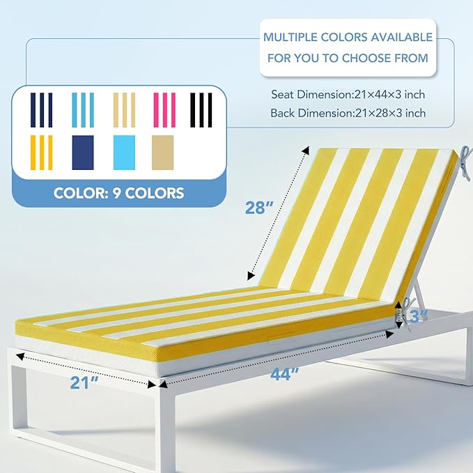 L'AGRATY Outdoor Lounge Chaise Cushion: 72x21x3 Inch Waterproof Lounge Chair