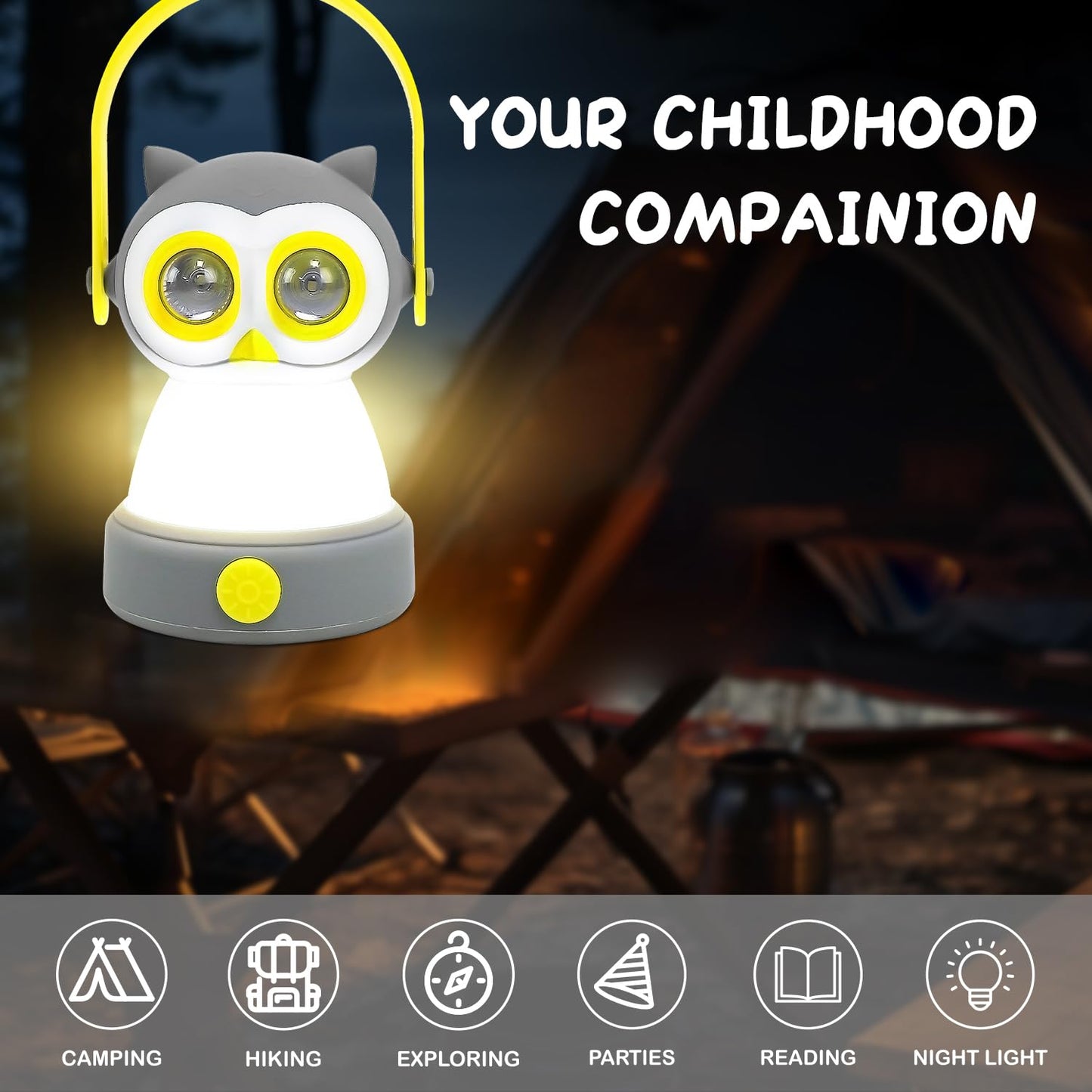 Portable LED Camping Lantern, Lightweight Battery Powered LED Flashlight for Indoor Outdoor, Kids Camping Gear Gift for Children's Day, Birthday, Easter, Adventure(Owl Style, Battery NOT Included)