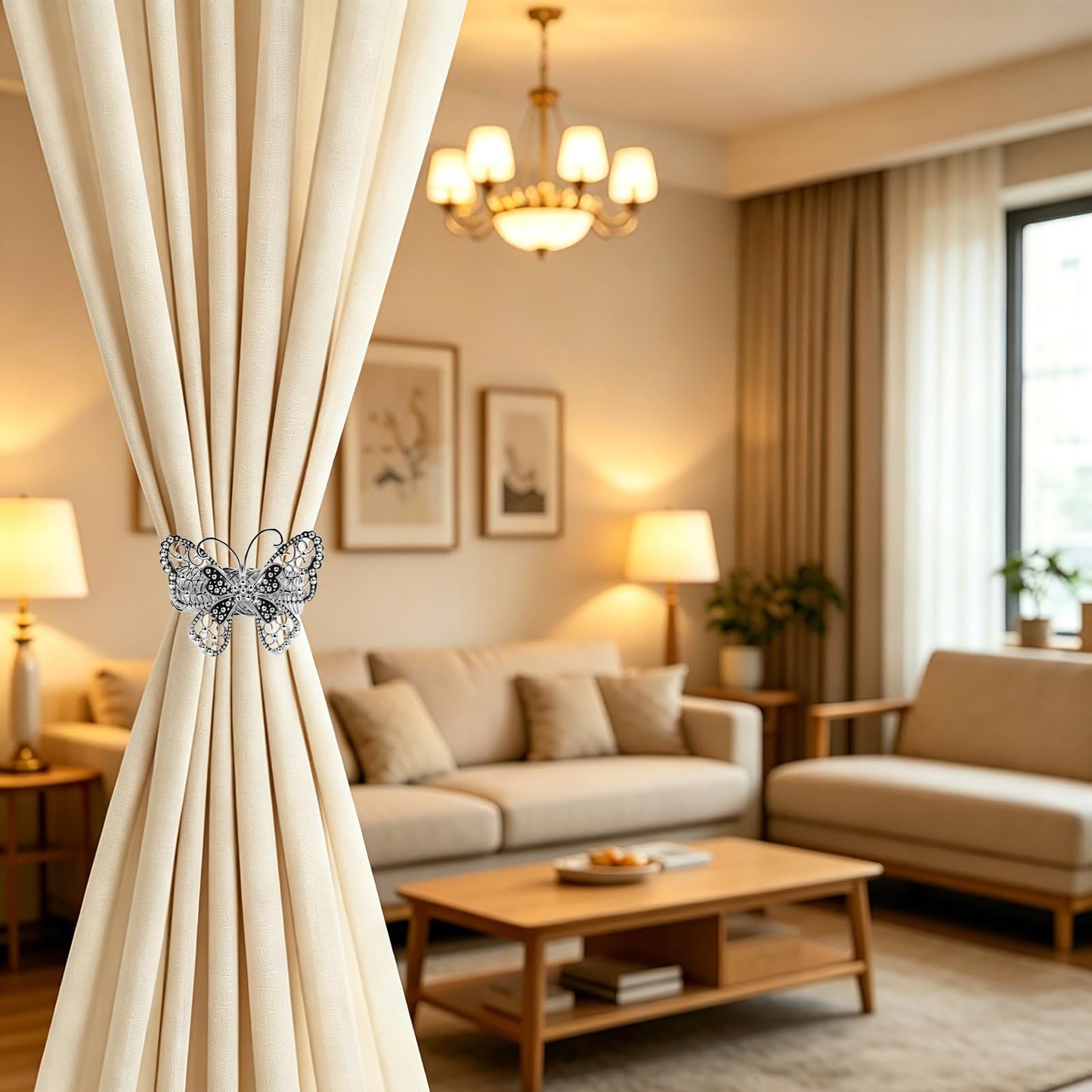 Yidaz 2 Pcs Silver Butterfly Curtain Tiebacks Decorative Drapery Holdbacks Elegant Metal Tie Backs for Curtains Window Treatment Accessories for Living Room