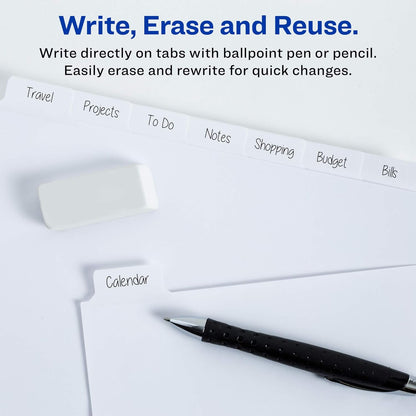 Avery Big Tab Write & Erase Paper Dividers with Gold Reinforcement, 8-Tab Set, White, 6 Sets (21213)